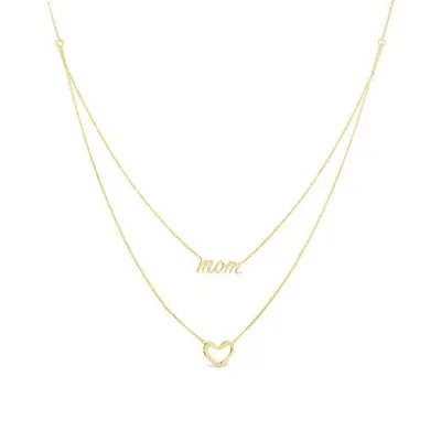 10K Yellow Gold 18" Mom & Heart Double Chain
