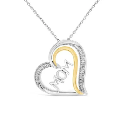 Sterling Silver & 10K Yellow Gold Diamond Mom Heart Pendant