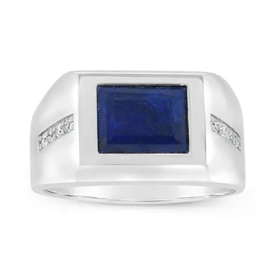Sterling Silver Lapis & 0.12 CTW Diamond Ring