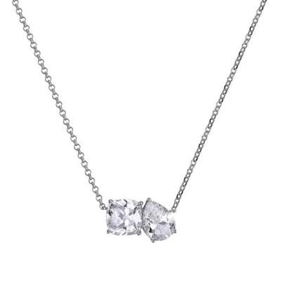 Sterling Silver 18" Pear & Cushion Cut Cubic Zirconia Necklace