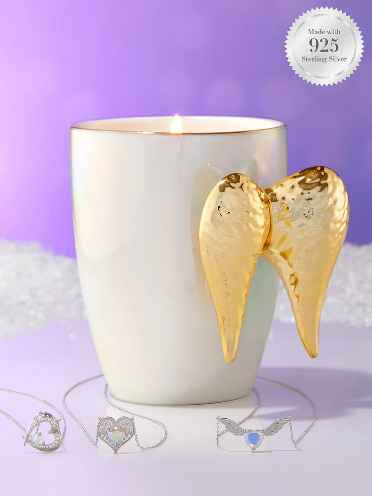 Snow Angels Mug Candle - 925 Sterling Silver Angel Wing Necklace Collection