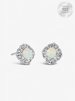 Round Opal Bloom Halo Stud Earrings