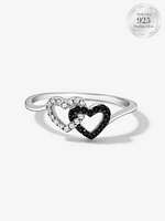 Interlocking Black & White Pavé Heart Ring