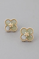 Myrla Green Flower Clover Stud Earrings