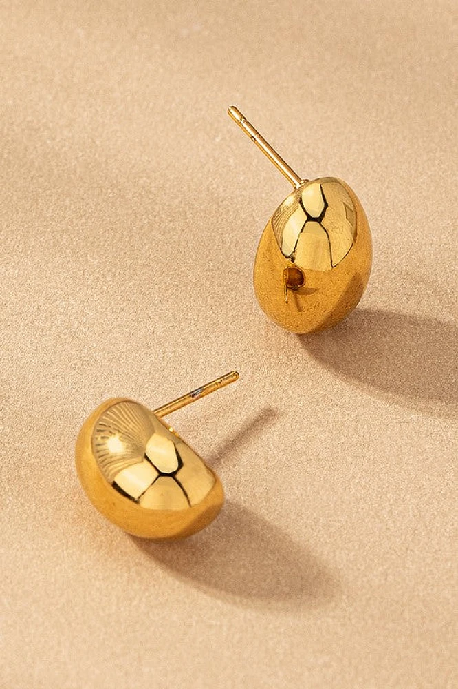 Franny Puffy Hollow Gold Plated Bean Stud Earrings