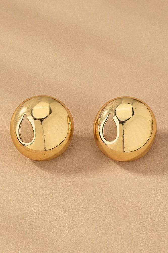 Wanda Stainless Puffy Button Earrings with Cutout Teardrop