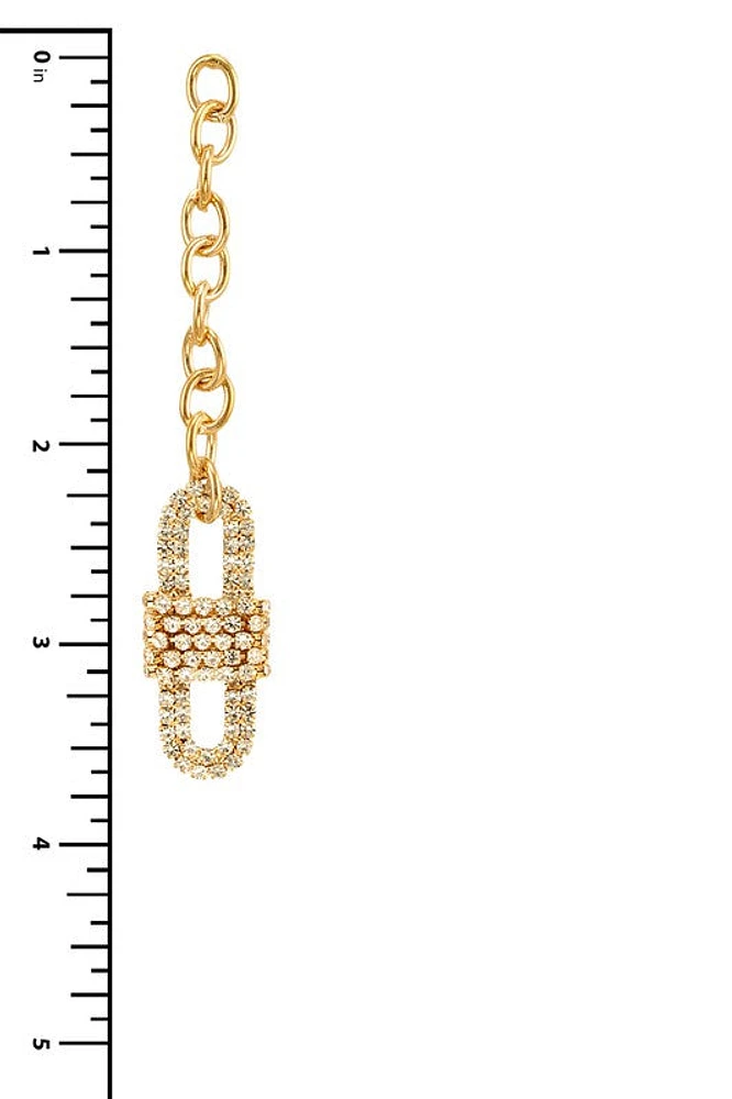 Magda Rhinestone Safety Lock Chain Dangle Earrings