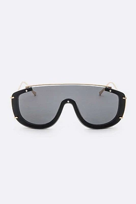 Samira Black Oversize Shield Inspired Sunglasses