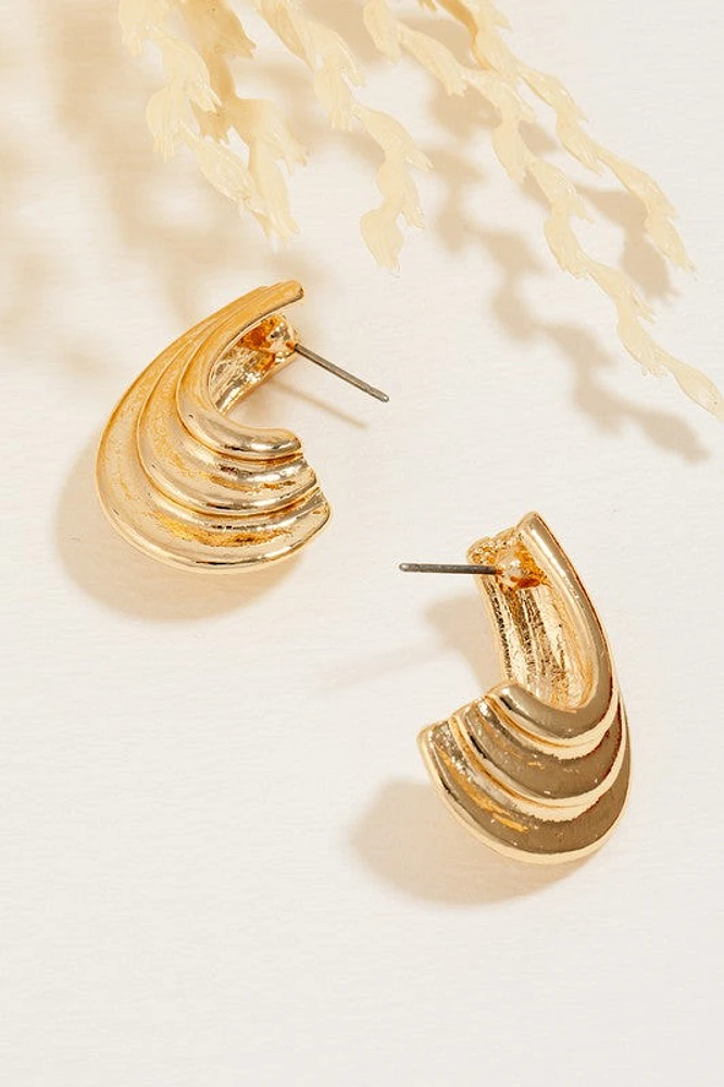 Clarisse Long Ridged Metallic Huggie Hoop Earrings