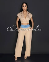 Neya Khaki White Stripe Crop Top & Wide Legs Pants Set