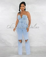 Sonoma Light Denim Silver Link Knee Accent Jumpsuit