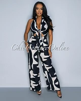 Anise Black Nude Key-Hole Halter Wide Legs Jumpsuit