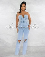 Sonoma Light Denim Silver Link Knee Accent Jumpsuit