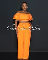 Yuri Orange Ruffle Crop Top & Wide Pants Set