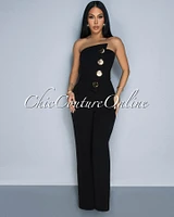 Amiri Black Gold Accent Button Strapless Widelegs Jumpsuit