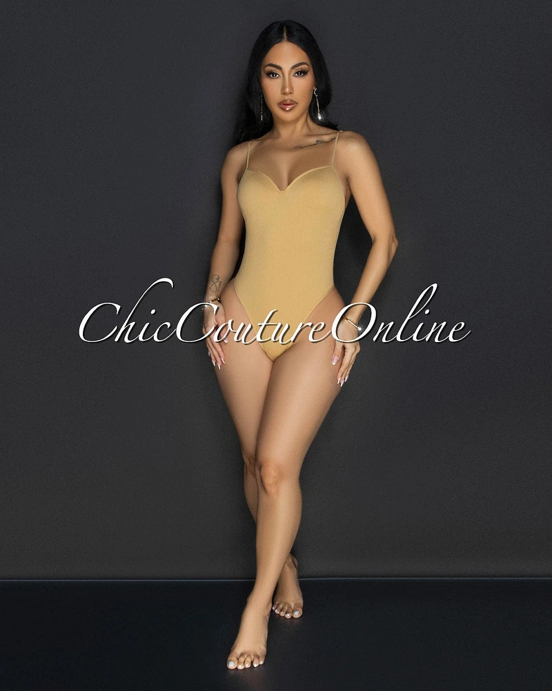 Toniya Khaki Ribbed Body-Con Bodysuit