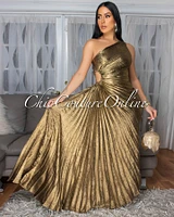 Jovinia Bronze Pleated Single Shoulder Maxi Dress