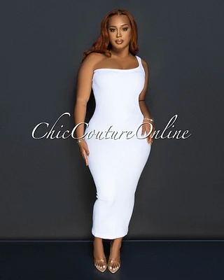 Thia Single Shoulder Ribbed Midi Dress