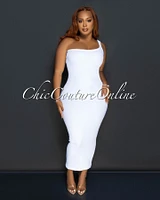 Thia Single Shoulder Ribbed Midi Dress