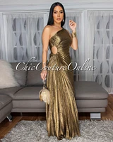 Jovinia Bronze Pleated Single Shoulder Maxi Dress