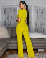 Eleonor Lime Rhinestones Accent Top & Pants Set
