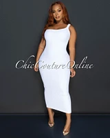 Thia Single Shoulder Ribbed Midi Dress