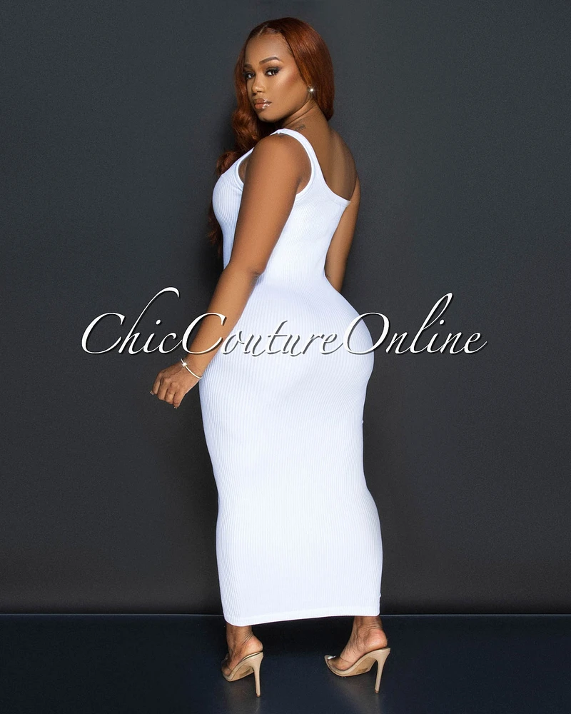 Thia Single Shoulder Ribbed Midi Dress