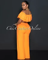 Yuri Orange Ruffle Crop Top & Wide Pants Set