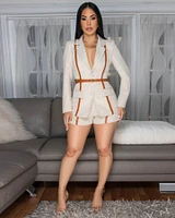 Delaney Nude Linen Mocha Trim Shorts LUXE Set