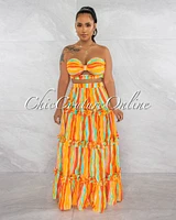 *Ruhl Orange Print Crop Top & Ruffle Maxi Skirt Set