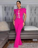 Eleonor Fuchsia Rhinestones Accent Top & Pants Set