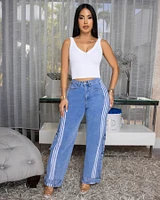Asha Light Denim Stripes Wide Cargo Jeans