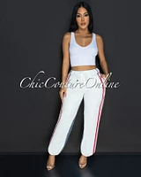 Kino White Red Stripes Denim Joggers Jeans