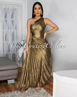 Jovinia Bronze Pleated Single Shoulder Maxi Dress