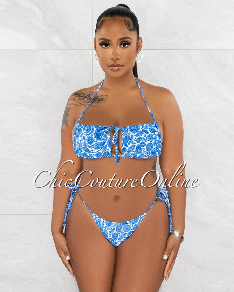 *Daniele White Blue Print Two Piece Swimsuit