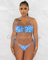 *Daniele White Blue Print Two Piece Swimsuit