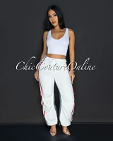 Kino White Red Stripes Denim Joggers Jeans