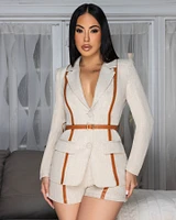 Delaney Nude Linen Mocha Trim Shorts LUXE Set