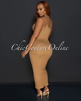 Thia Nude Single Shoulder Ribbed Midi Dress