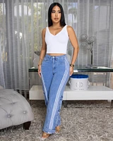 Asha Light Denim Stripes Wide Cargo Jeans