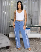 Asha Light Denim Stripes Wide Cargo Jeans