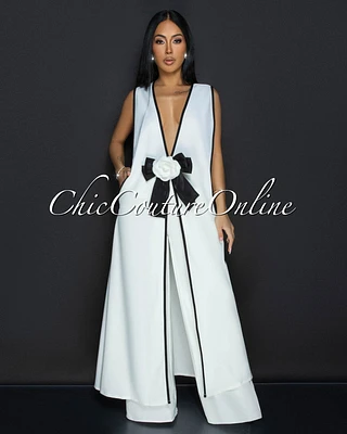 Abena Off-White Black Trim Pants Set