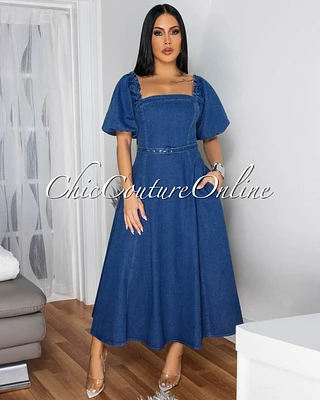 Teisha Medium Denim Off-The-Shoulder Midi Dress