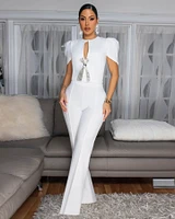 Eleonor Off-White Rhinestones Accent Top & Pants Set