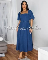 Teisha Medium Denim Off-The-Shoulder Midi Dress