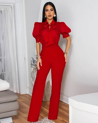 Vince Red Lace Accent Jumpsuit