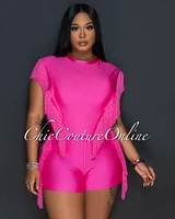 Arturo Fuchsia Fringe Open Sides Top & Shorts Set