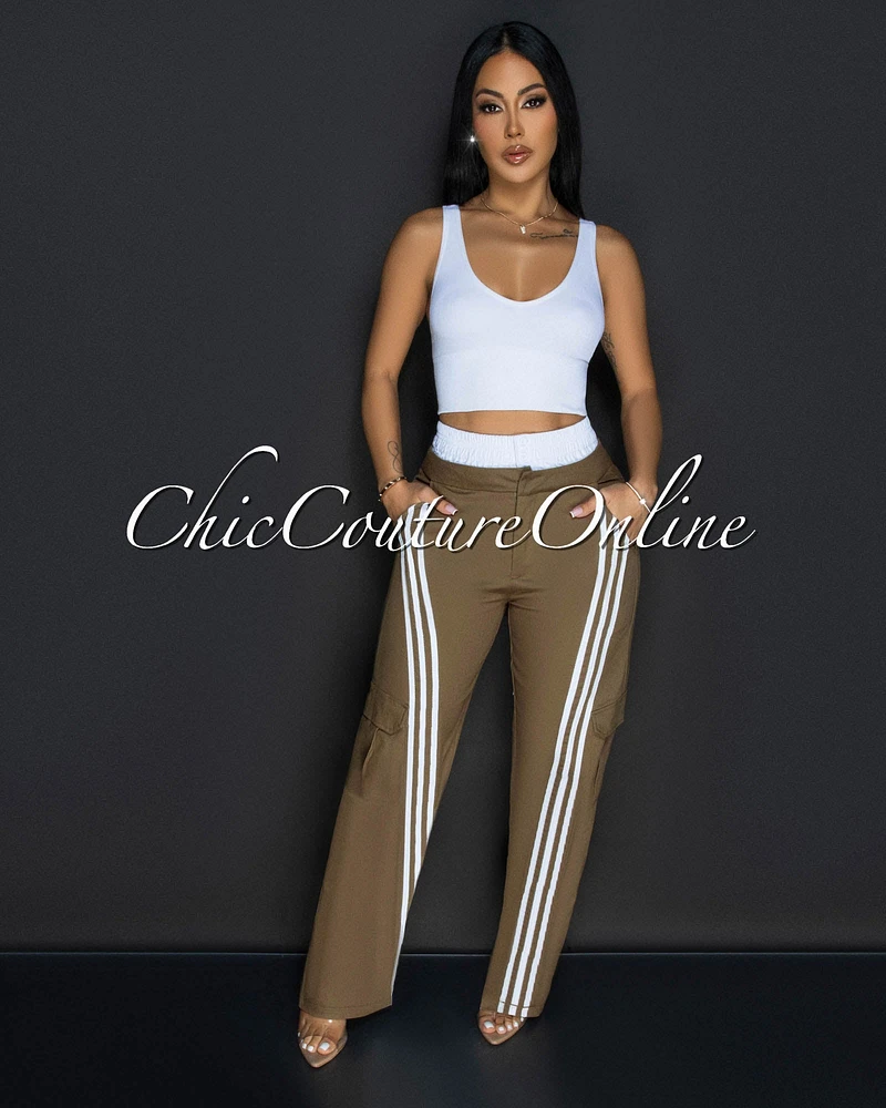 Elliz Olive White Sporty Cargo Pants