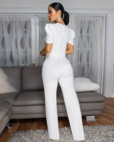 Eleonor Off-White Rhinestones Accent Top & Pants Set