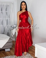 Jovinia Red Pleated Single Shoulder Maxi Dress